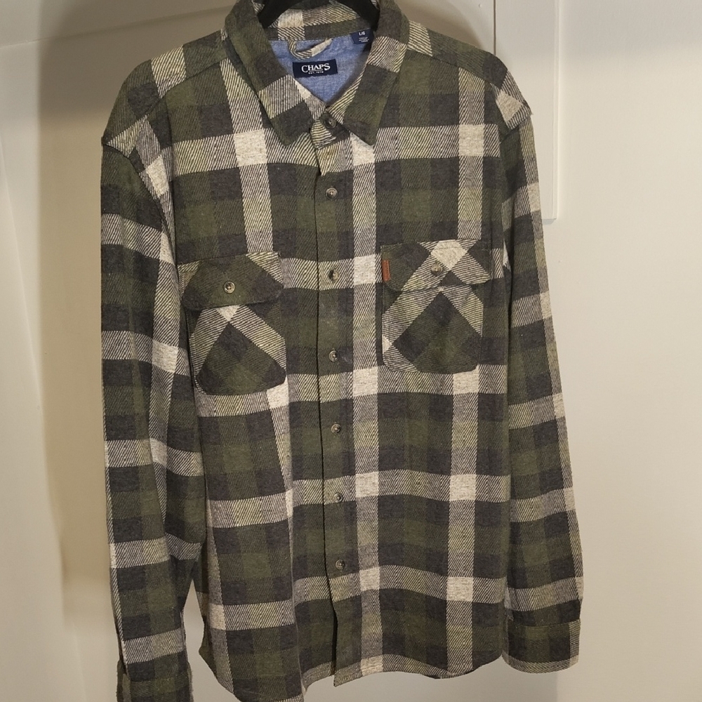 Chaps Green/White Plaid Flannel Shirt - L